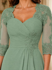 Chiffon Lace Applique Mother of the Bride Dress with 3/4 Sleeves