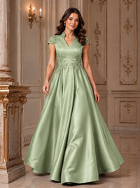 Lace Appliqué A-Line Satin Maxi Dress