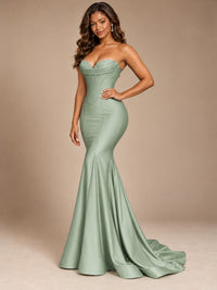 Red Strapless Satin Mermaid Prom Dress with Corset Bodice
