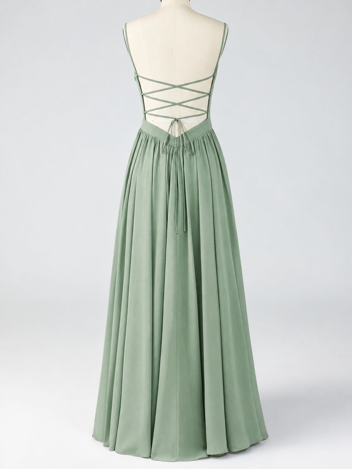 Spaghetti Strap Ruched Chiffon Maxi Dress with Backless
