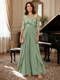 Lace Applique Wide-Leg Chiffon Mother of the Bride Jumpsuit