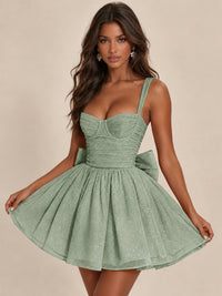 Sweetheart Glitter Tulle Puffy Mini Dress with Bow