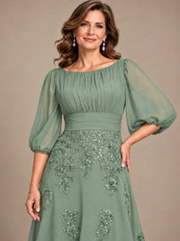 A-Line Mother of the Bride Dress with Sheer Puff Sleeves
