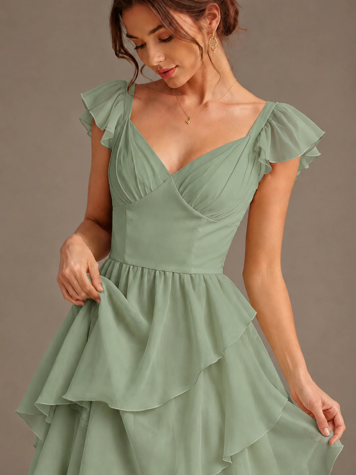 Ruffle Tiered V Neck Maxi Dress