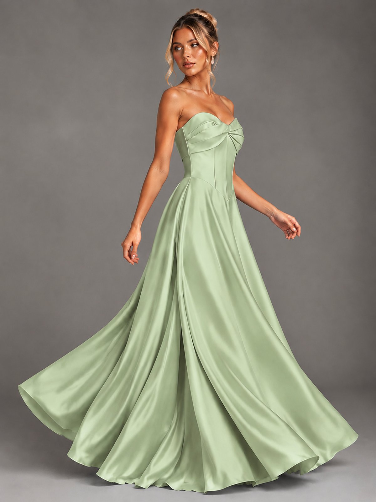 Sweetheart Neck Strapless Satin A-Line Prom Dress