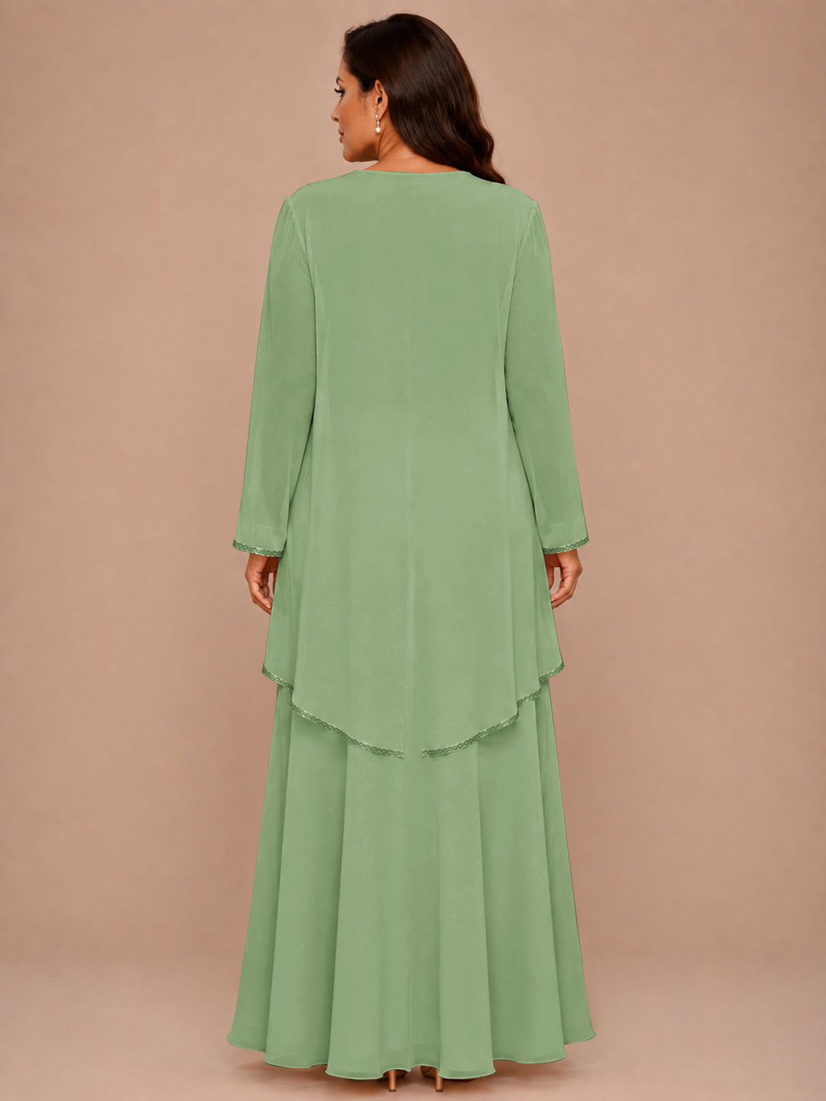 Champagne Beaded Chiffon Mother of the Bride Dress with Jacket V-Neck Gown