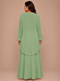 Champagne Beaded Chiffon Mother of the Bride Dress with Jacket V-Neck Gown