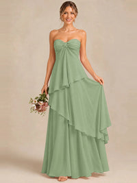 Strapless Chiffon Bridesmaid Dress with Tiered Ruffles