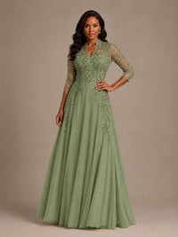 Embellished Appliques Mother of the Bride Dress with 3/4 Sleeves