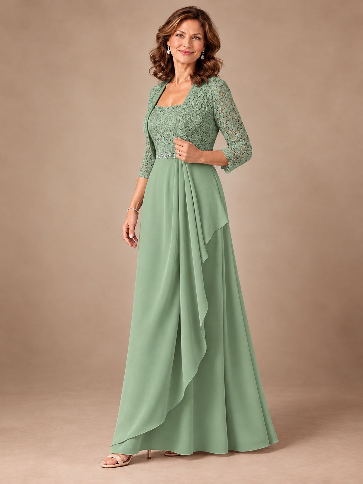 Blush Pink A-Line Mother of the Bride Dress with Lace Jacket and Ruffles