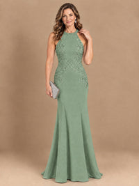Halter Neckline Lace Appliques Mother of The Bride Dresses