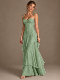 Spaghetti Strap Tiered Ruffles Chiffon Prom Dress