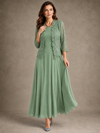 2-Piece Chiffon Mother of the Bride Dress with Lace Jacket