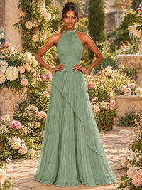 Wrap Pleated Prom Dress Halter A-line Chiffon Formal Wedding Dress