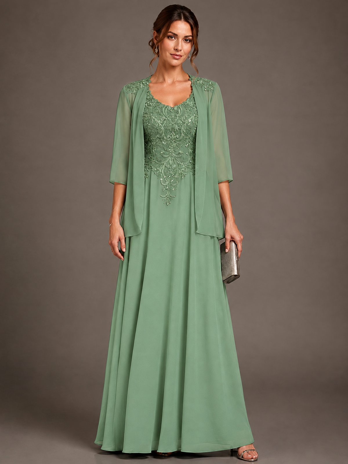 A-line 2 Pieces Chiffon Appliques Mother of The Bride Dresses with Jackets