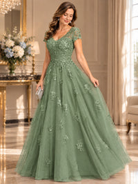 Lace Appliques A-line Mother of The Bride Dresses with Short Sleeves
