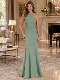 Halter Neckline Lace Appliques Mother of The Bride Dresses