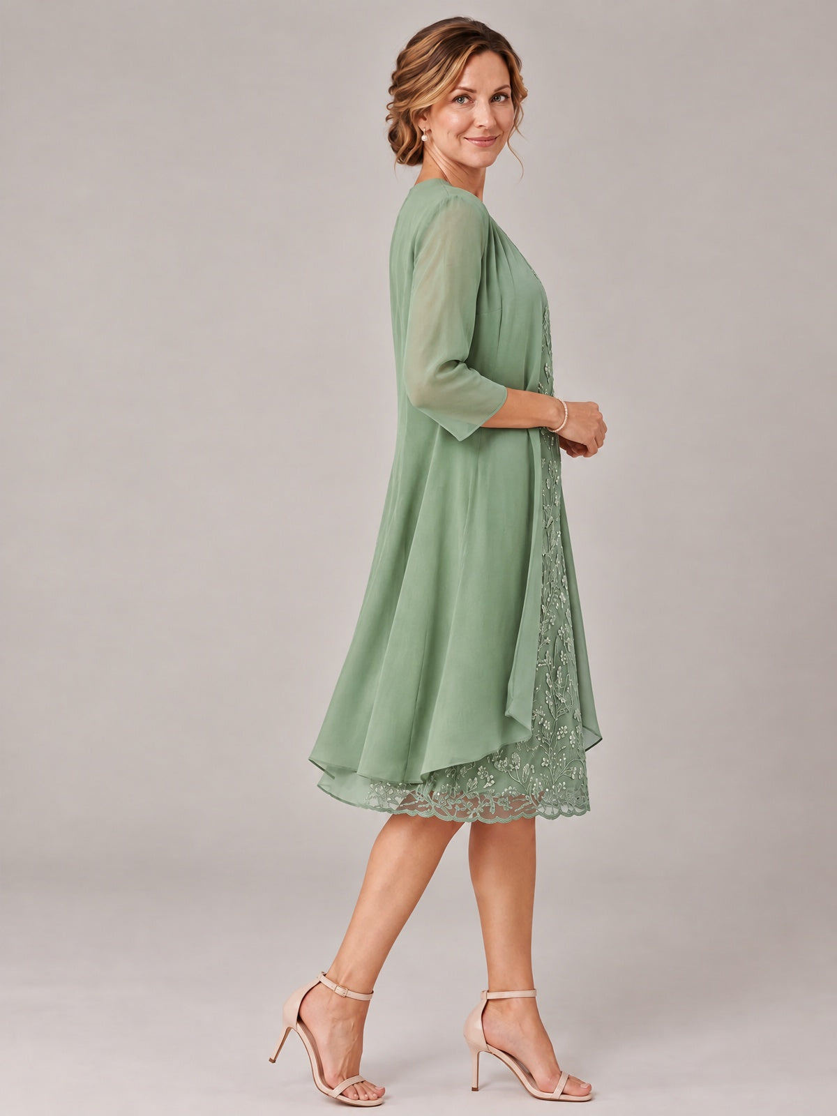 Tea Length Sequin Lace Mother of The Bride Dress with Chiffon Jacket