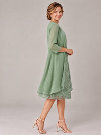 Tea Length Sequin Lace Mother of The Bride Dress with Chiffon Jacket