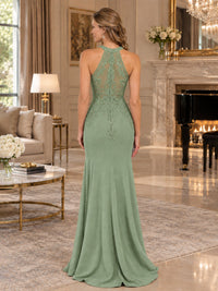 Halter Neckline Lace Appliques Mother of The Bride Dresses