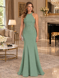 Halter Neckline Lace Appliques Mother of The Bride Dresses