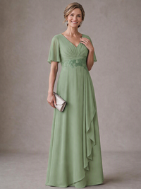 V-Neck Chiffon Lace Mother of the Bride Dresses