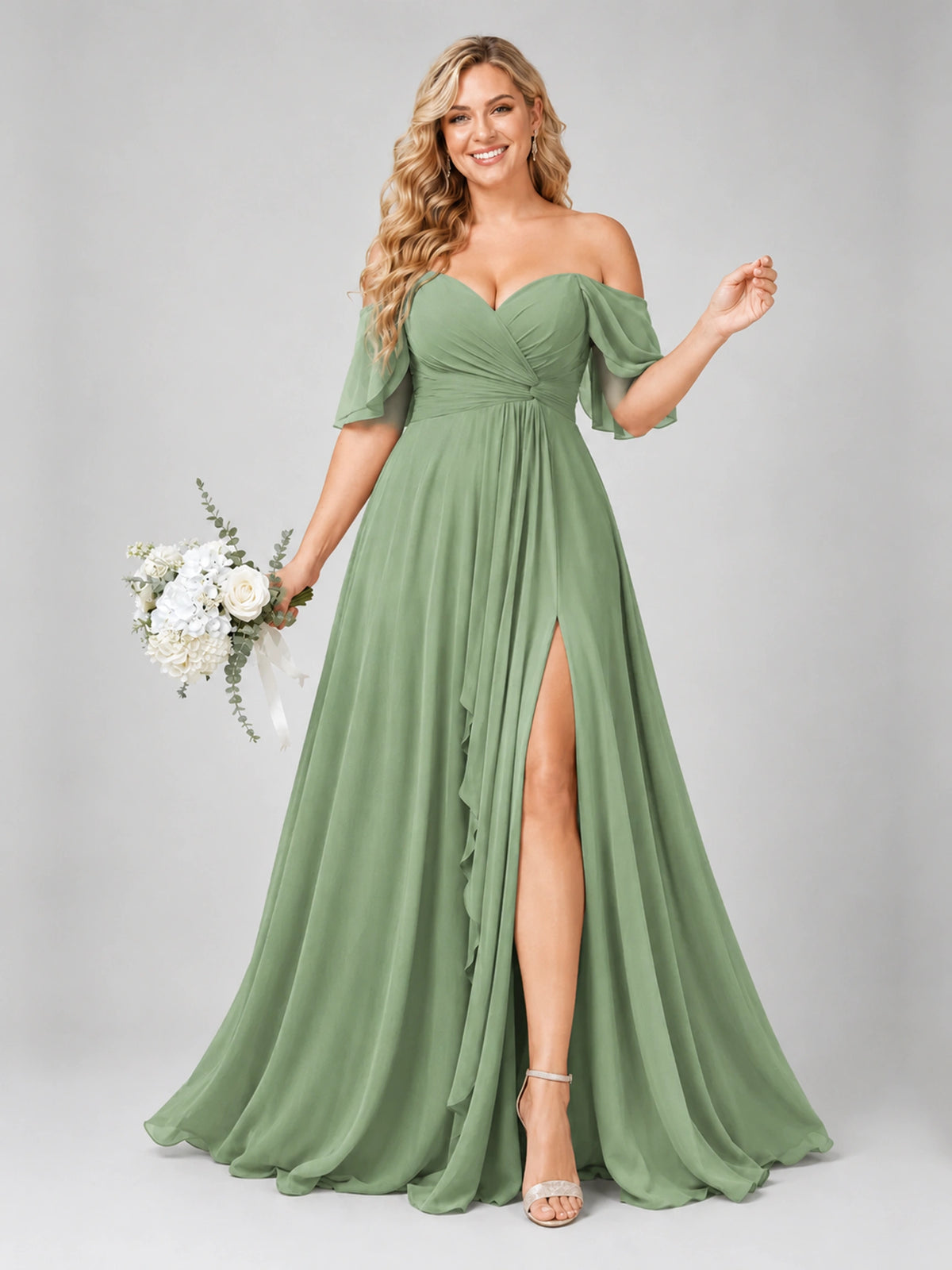 Off Shoulder Chiffon Bridesmaid Dress with Slit