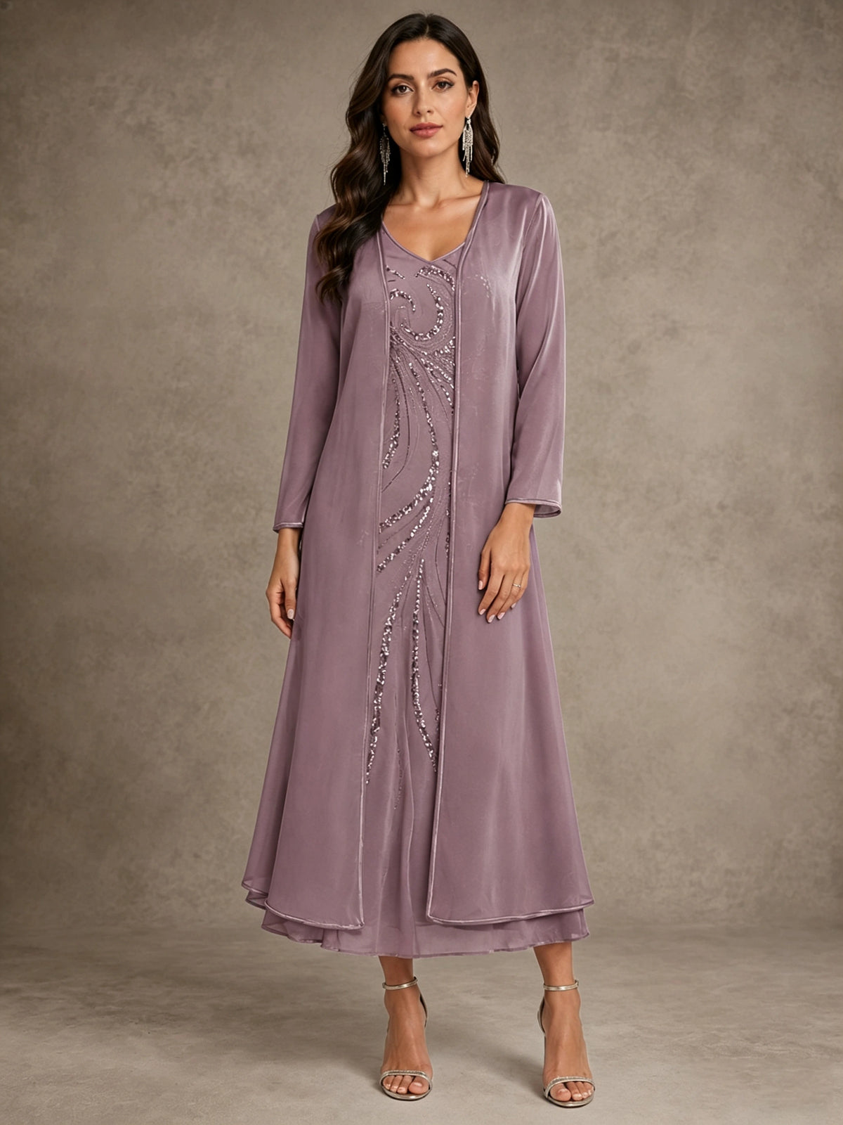 Sequin Chiffon Mother of the Bride Dress with Jacket