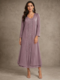 Sequin Chiffon Mother of the Bride Dress with Jacket