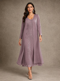 Sequin Chiffon Mother of the Bride Dress with Jacket