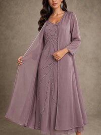 Sequin Chiffon Mother of the Bride Dress with Jacket