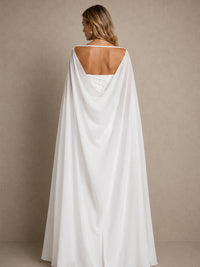 Rear view of Seraphina white wedding dress showing the sheer bridal cape and lace-up corset back