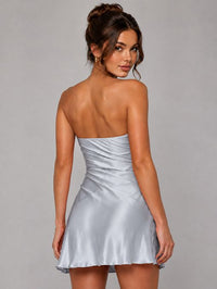 Burnt Orange Strapless Satin Mini Dress
