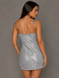 Navy Blue Sequin Spaghetti Strap Mini Dress