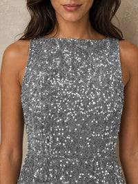 Silver Sequin High Neck Bodycon Short Homecoming Dress
