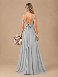 Pleated Chiffon V Neck Wedding Bridesmaid Dresses Floor Length with Slit