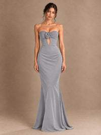 Emerald Green Strapless Mermaid Prom Dress with 3D Rose & Keyhole Cutout
