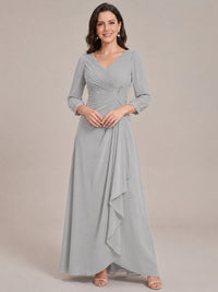Silver-Long Sleeve Chiffon Beaded Mother of The Bride Dresses for Women