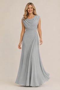 Cowl Neck Ruched Chiffon Mother of the Bride Dress