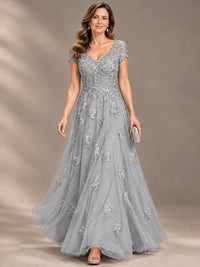 Lace Appliques A-line Mother of The Bride Dresses with Short Sleeves