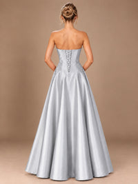 Blush Pink Strapless Satin A-Line Prom Dress with Ruched Bodice