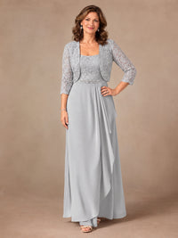 Blush Pink A-Line Mother of the Bride Dress with Lace Jacket and Ruffles