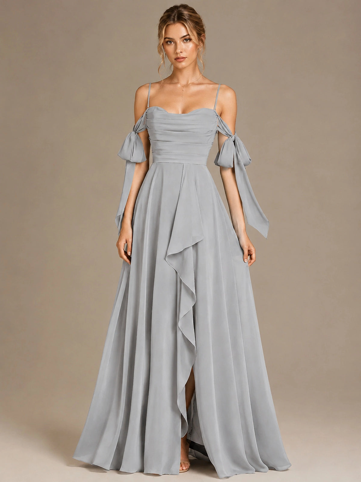 A-Line Ruffles Chiffon Bridesmaid Dress with Slit