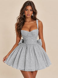 Sweetheart Glitter Tulle Puffy Mini Dress with Bow