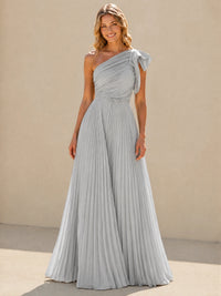One Shoulder Pleated Chiffon A-Line Floor-Length Bridesmaid Dress