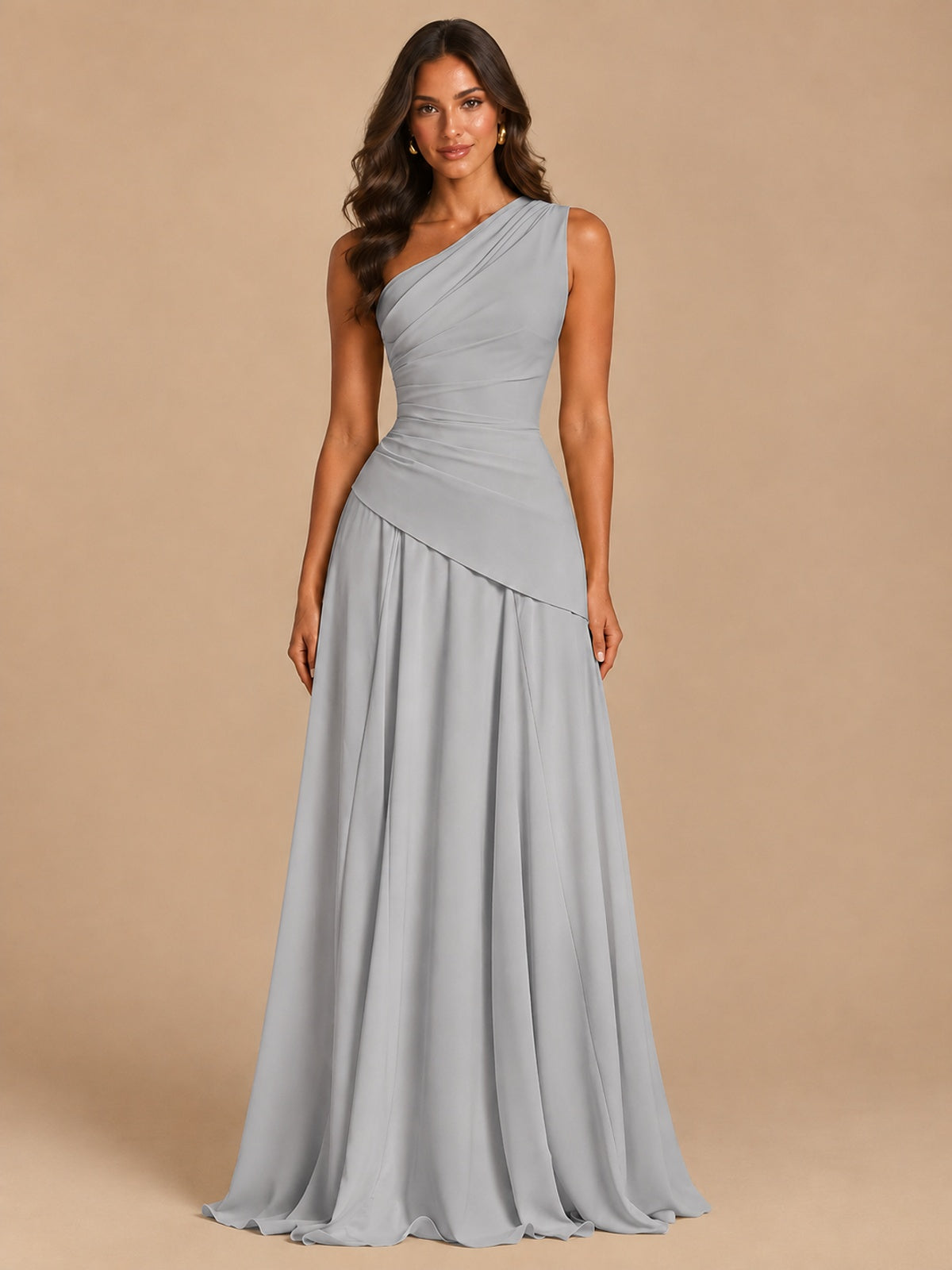 One Shoulder Prom Dress A-line Ruched Women Wedding Formal Gowns