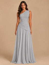 One Shoulder Prom Dress A-line Ruched Women Wedding Formal Gowns