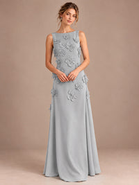 3D Floral Applique Sleeveless Formal Maxi Dress