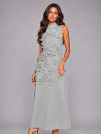 3D Floral Applique High Neck Prom Maxi Dress