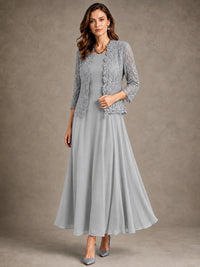 2-Piece Chiffon Mother of the Bride Dress with Lace Jacket